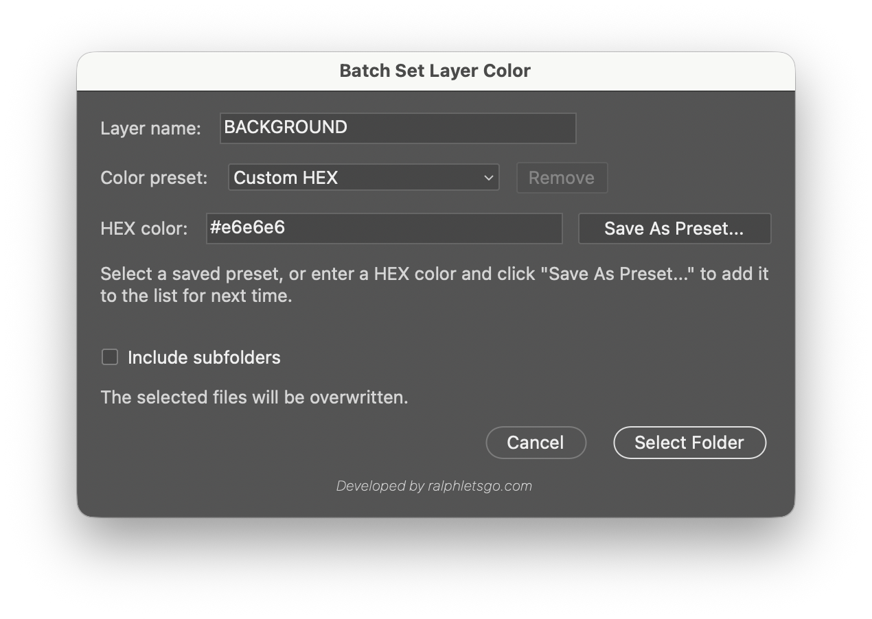Batch Set Layer Color dialog